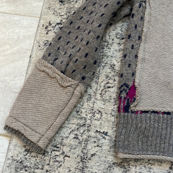 FREE PEOPLE M Wool Nylon Blend Tan Hooded Sweater Jacket Blue Cardigan - Picture 11 of 14